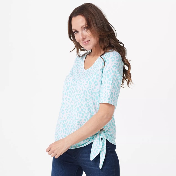 Belle by Kim Gravel Tops - Belle by Kim Gravel TripleLuxe Knit Leopard Print Side-Tie Top
